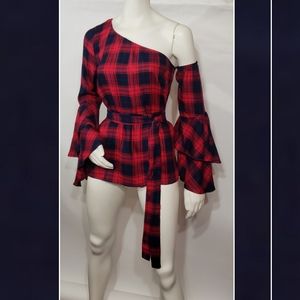 Plaid Asymmetrical Top